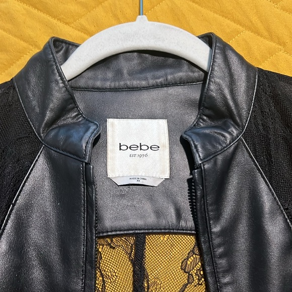 Black Leather w/ Lace bebe cropped jacket - Picture 3 of 4